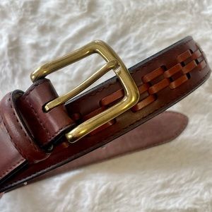 Source Unknown Brown Leather Belt with Woven Detail